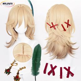 Jeu de perruque Kaveh Cosplay de haute qualité Impact genshin Impact kaveh perruques de 50 cm de lin de long avec tresses Wigs de cheveux résistants à la chaleur + perruque