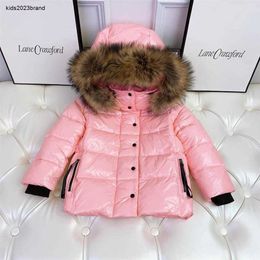 Manteau en duvet avec fourrure pour filles, de haute qualité, parka épaisse, rose chaud, vêtements d'extérieur pour enfants