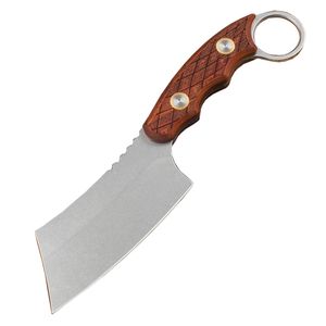 Keukenmes van hoge kwaliteit D2 Stone Wash/Titanium gecoat mes G10/Rosewood Handgreep Outdoor Camping Wandelen Vaste mesmessen met lederen schede