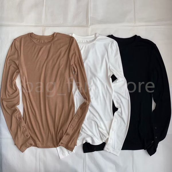 Chemises tricotées de haute qualité pour femmes, à manches longues, hauts de luxe de styliste, noir, blanc, marron, tricots, 25200