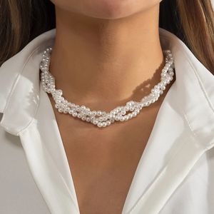 Hoge Kwaliteit Knoop Twisted Collier voor Vrouwen Bruiloft Bruids Elegante Kruis Parel Link Zilveren Kleur Hals Sieraden