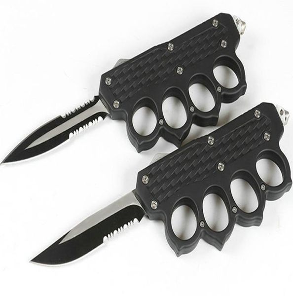 Cuchillo táctico automático de nudillo de alta calidad 440C Doble acciones de doble borde de perforación Serrated EDC Knives de regalo de bolsillo con bolsa de nylon2531566