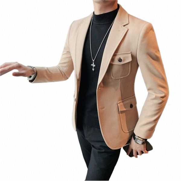 Haute qualité coréenne Slim Fit Blazer vestes / hommes tissu de laine Busin vêtements de cérémonie costumes décontractés manteaux Tuxedos mariage Dr manteau V9Yx #