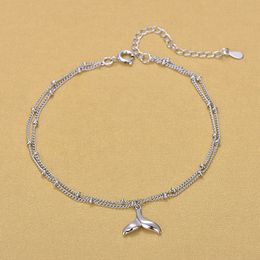 Hoge kwaliteit Koreaanse stijl 925 sterling zilveren multi-layer ketting vis staart charme enkelsten sieraden voor geschenk Sle113