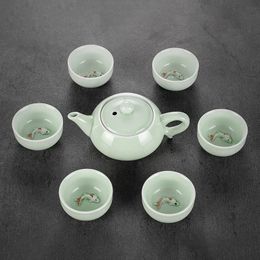 Kung fu -thee van hoge kwaliteit kanlongquan celadon vis thee set keramische theepot ketel theeware theekopje drinkware 240411