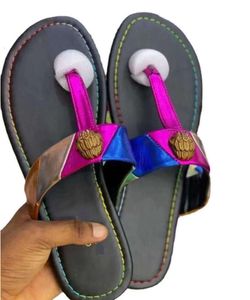 Les tongs Kurt Geiger de haute qualité sont des pantoufles sandales pour femmes couture de luxe arc-en-ciel slipper destines chaussures plates chaussures aigle têtes diamant boucle plus mode 255