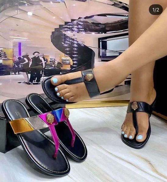 Chanclas Kurt Geiger de alta calidad Sandalias para mujer Sandalias de costura de lujo Sliple Slipper Tobas Tobogonales zapatos planos Cabeza de diamante de águila más moda 2745