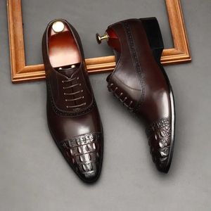 Lacet de haute qualité Robe de mariage pour hommes authentique chaussures en cuir vin rouge