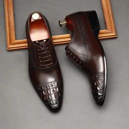 Haute qualité à lacets chaussures de mariage robe pour hommes chaussures en cuir véritable vin rouge bordeaux Oxfords Social hommes costume décontracté affaires 240304