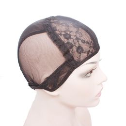 Bonnet de perruque en dentelle de haute qualité, pour la fabrication de perruques, avec sangle réglable à l'arrière, bonnet de tissage, bonnets de perruque noirs sans colle