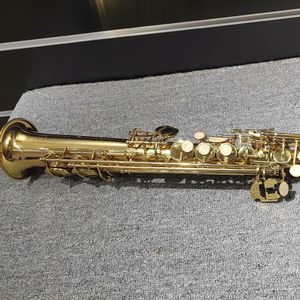 Saxofón de tubo recto soprano alto de latón dorado lacado de alta calidad, instrumento de jazz con accesorios