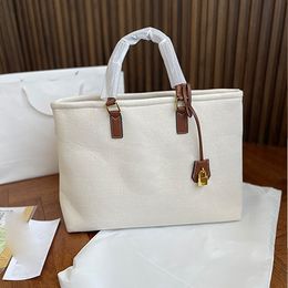 Hoge Kwaliteit Dames Letter Canvas Tas Logo Tote Bag Strand Vakantie Metalen Lock Hoge Capaciteit College Student Klasse Wending Eén Schouder Grote Grootte Handtas L