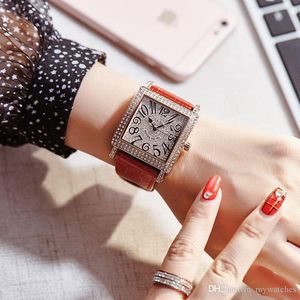 Diamond Luxury Ladies Watch dress Relojes de mujer Modern Rhinestone Square Dial Correa de cuero Relojes de pulsera de cuarzo Para niñas dama Navidad Día de la madre Regalo