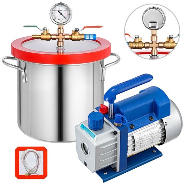 Alta calidad, gran capacidad, cámara de vacío de 2 galones, desgasificación de silicona, 1,8 CFM, bomba de vacío de primer nivel, aire acondicionado