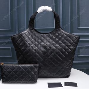 Grand sac fourre-tout de haute qualité, sac de selle de styliste, sac composite, sac à bandoulière de mode 52CM, cuir véritable, treillis de diamants, sac à main noir, poche intérieure à fente