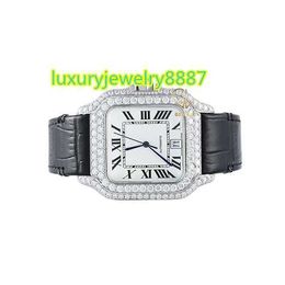 Haute qualité dernière conception VVS Moissanite diamant lunette cadran carré bracelet en cuir de luxe classique affaires montre à Quartz pour hommes