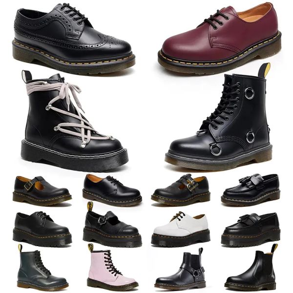 Cuero de alta calidad Suelas gruesas Suelas delgadas Martens para mujer Botas de diseñador negras Lujo para mujeres Hombres Zapatos Moda Invierno Nieve Martens Suelas flexibles Zapatos casuales