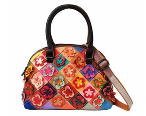 Sac à bandoulière en cuir de bonne qualité pour femmes, sac à bandoulière Design à carreaux multicolores, mode dames, sac fourre-tout bloc de couleur fleur