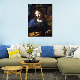 Haute qualité Leonardo Da Vinci peinture la tête de la vierge des rochers à la main toile Art moderne Restaurant décor