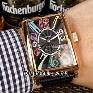 Hoge kwaliteit lange sland classique kleur dromen zwarte wijzerplaat automatische herenhorloge rose gouden kast lederen band goedkope nieuwe watches285s