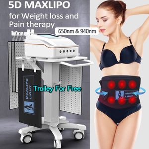 Perte de graisse indolore Anti Cellulite 5D Maxlipo Lipolaser infrarouge équipement de mise en forme du corps Laser à diode amincissant le dispositif de soulagement de la douleur de drainage lymphatique chariot gratuitement