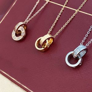 Hoge kwaliteit liefdesschroef kettingontwerper vrouwen hangers diamant goud zilveren dubbele cirkel charme ketting hang kettingen mode sieraden