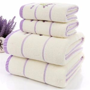 Haute qualité luxe 100% lavande coton tissu violet blanc serviette ensemble serviettes de bain pour adultes enfant visage serviette salle de bain 3 pièces218F