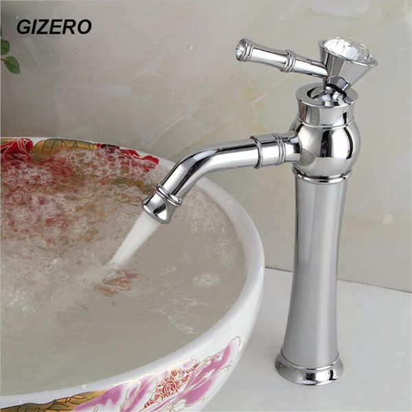 Robinets de salle de bains de luxe de haute qualité Mélangeur de comptoir de lavabo en cristal chromé avec bec pivotant et torneira froide ZR606226B