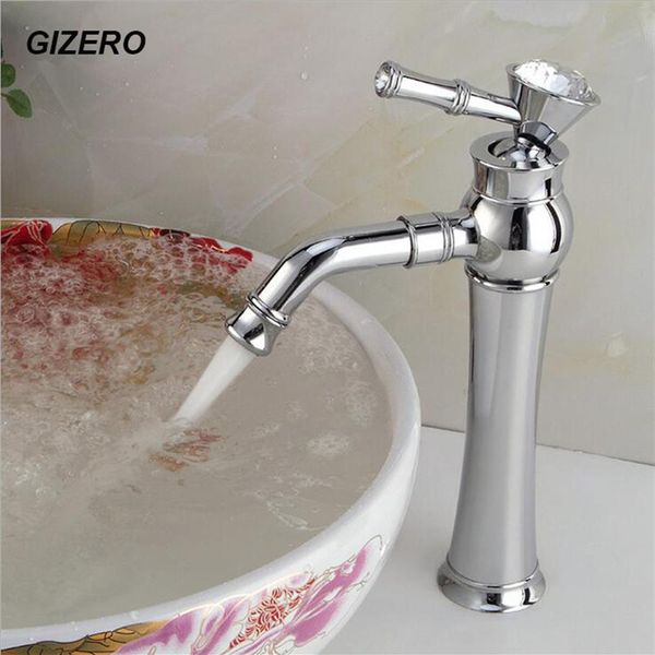 Robinets de salle de bains de luxe de haute qualité Mélangeur de comptoir de lavabo en cristal chromé avec bec pivotant et torneira froide ZR606221O