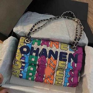 Hoogwaardige luxe merkontwerper mode cc graffiti tassen regenboogt tas top schouder handtassen kwaliteit dames draad kettingen tas koppelingsportebeurtje kruislichaam wallets