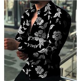 Hoge Kwaliteit Luxe Mode Mannen Shirts Oversized Casual Shirt Bloemen Print Lange Mouw Tops Herenkleding Prom Vest 220801