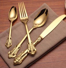 Ensemble de vaisselle dorée de luxe de haute qualité, ensemble de couverts en acier inoxydable plaqué or, couteau de salle à manger de mariage, fourchette cuillère à soupe 2514358