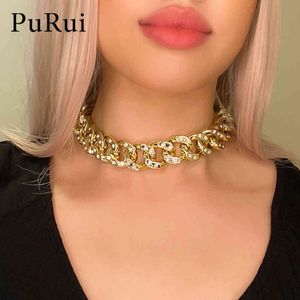 Collier de chaîne de lien cubain de luxe de haute qualité pour femmes hommes or argent couleur bling strass cou ras du cou bijoux cadeau X0509