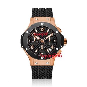 Hombres de lujo de alta calidad Big Mechanical Bang Watch Gold Acero inoxidable Calendario Negro Relojes Dial Clapas de goma CLA6370600