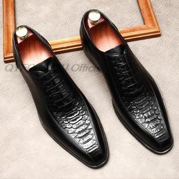 High Quality Luxury Men Dress Shoes Real Leather Handmade Black Lace Up Mens Brogue Crocodile Shoes Wedding Oxford Shoes For Men