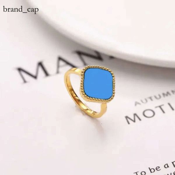 Anillo de lujo de alta calidad 4/Cuatro anillos de trébol de hojas Diseñador para mujeres Joyas de moda Mujer chapada 18K Gold Blue Green Shell Diamond Anillo de boda Rings China 7841