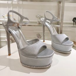 Sandales de luxe de haute qualité pour femmes, chaussures de styliste, tissu en soie, été, slip, talon haut, plate-forme imperméable, ultra haute, noire, hauteur de marche 13 cm