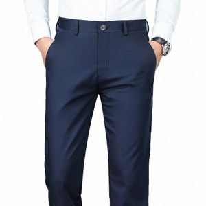 Pantalones de traje de busin rectos de lujo de alta calidad Hombres Diseñador de fibra de bambú Otoño Invierno Elegante Casual LG Pantalón formal Masculino q9Ls #