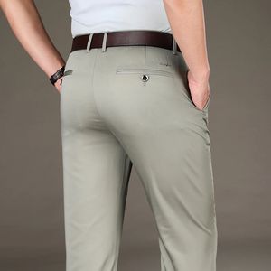 Pantalons d'affaires hétéros de luxe de haute qualité Men Thin Soft Lyocell Fabric de tissu d'été Élégant long pantalon formel mâle 240417