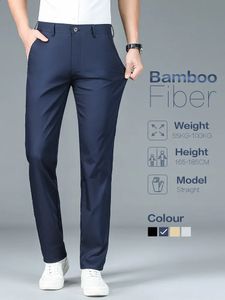 Hoogwaardige luxe rechte zakelijke pak broek mannen bamboe vezel ontwerper lente zomer elegant casual lang formele broek man man 240423