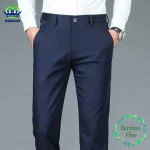 Haute qualité luxe droit costume d'affaires pantalon hommes bambou fibre concepteur automne hiver élégant décontracté long formel pantalon mâle 240124