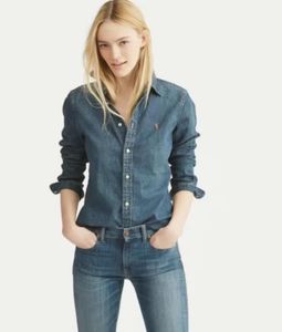 Chemise en jean à manches longues lavée brodée de poney de luxe pour femmes de haute qualité pour femmes chemisier à revers simple boutonnage chemises en jean dames sweat-shirts amples