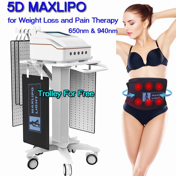 Machine multifonctionnelle de perte de poids 5D Maxlipo, élimine la graisse, Anti-cellulite, amincissante, soulagement de la douleur, lumière rouge, dispositif de thérapie au Laser infrarouge, chariot gratuit