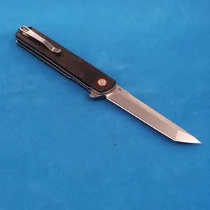 Couteau pliant de haute qualité M3052 Flipper D2 Stone Wash Tanto Point Blade CNC en fibre de carbone avec poignée en tôle d'acier Rondelle à roulement à billes Couteaux de poche EDC extérieurs