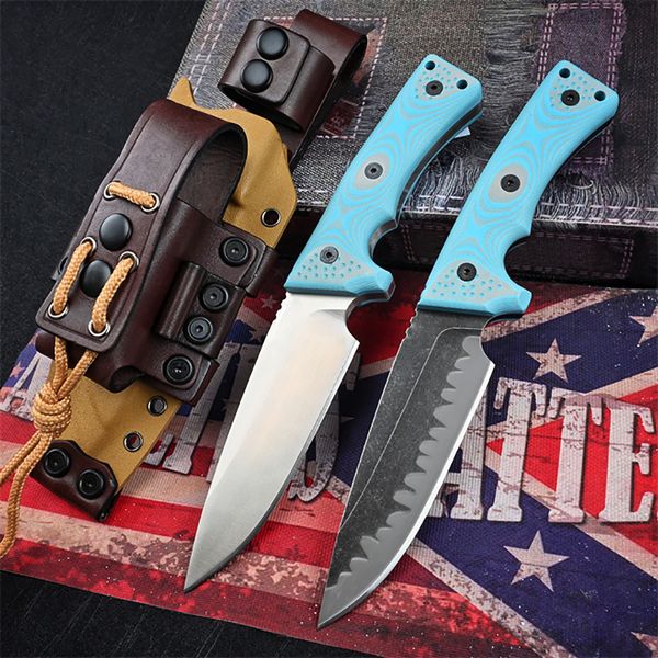 Alta calidad M35 Cuchillo recto de supervivencia fuerte Z-wear Stone Wash Drop Point Blade Full Tang Blue G10 Mango Cuchillos tácticos de hoja fija para exteriores con Kydex