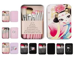 Ensemble de pinceaux de maquillage de haute qualité, avec sac, dessin animé, 7 pièces, outils de maquillage en étain, cadeaux, porte-brosse, nettoyant 6123728