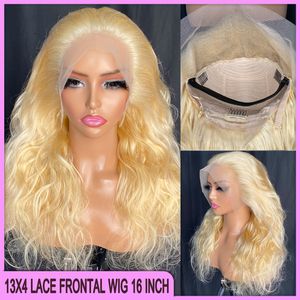Maleisische Maleisische Peruaanse Indiase Braziliaanse 613 blonde lichaamsgolf 13x4 transparant kanten frontale pruik 16 inch 100% rauwe maagd Remy Human Hair