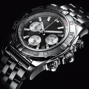 Hoge kwaliteit mannelijke roestvrijstalen horloges Quartz stopwatch man polshorloge zwart Dail BL11200N