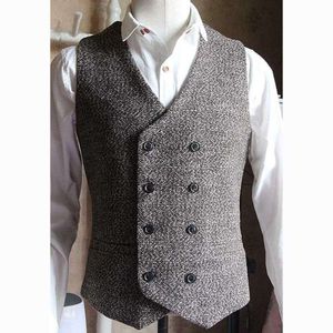 Hoge kwaliteit man dubbele rij knopen Engelse stijl vintage vest mannen formele kleding trouwpak vest