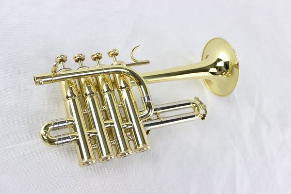 Haute qualité MARGEWATE Piccolo trompette Bb ton B corps en laiton plat plaqué or trompette d'instrument de musique professionnel avec embout